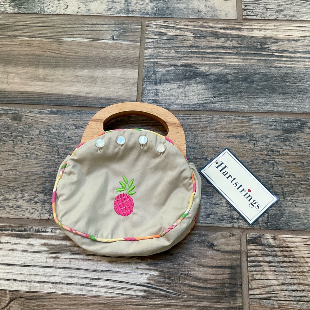 NWT Girls Interchangeable Vintage Beige Handbag with Pineapple Embroidery
